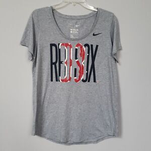MLB The Nike Tee Boston Red Sox Spell Out Womens L Heather Gray Swoosh Shirt
